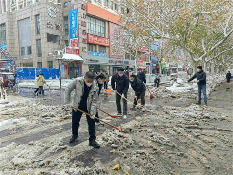 咨询团支部应对低温雨雪冰冻灾害到属地社区召开“双报到”志愿除雪行动